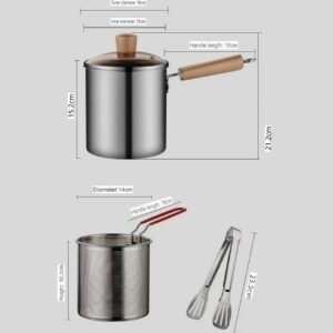 3L Stainless Steel Deep Fryer Pot Set with Strainer & Tongs