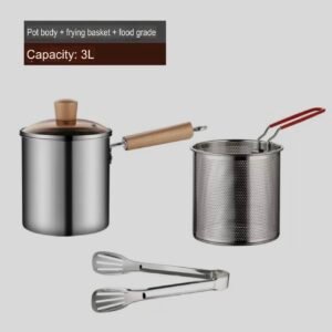 3L Stainless Steel Deep Fryer Pot Set with Strainer & Tongs