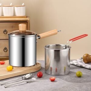 3L Stainless Steel Deep Fryer Pot Set with Strainer & Tongs